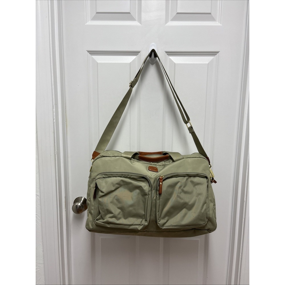 BRICS‎ Olive Green Nylon Leather Trim Weekender Travel Duffel Bag